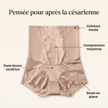 Pensée pour après la césarienne : ceinture haute, zone douce, compression moyenne